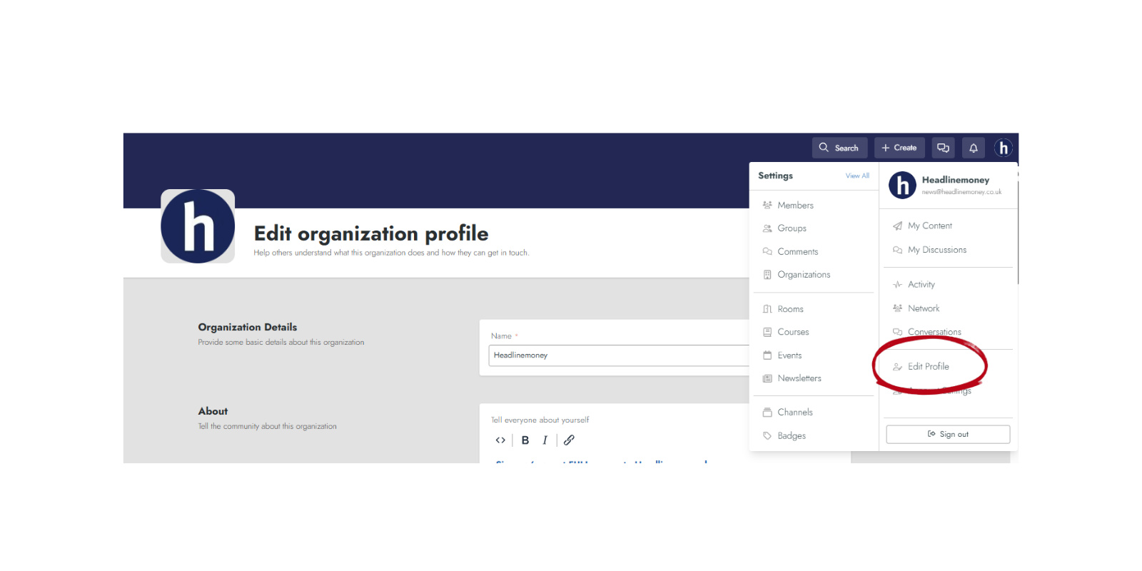 Update your organisation's profile